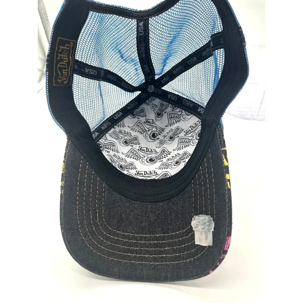 Von Dutch Adjustable Mesh Back Trucker Hat Blue/Black Multicolor Logo